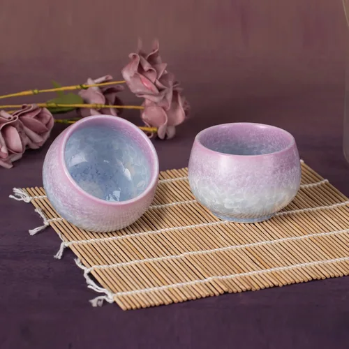Vista 3 de KAMMAK Juego de 2 tazas de té pequeñas de porcelana de 6.7 onzas, tazas de té japonesas de cerámica para el hogar, fiesta, oficina, juego de té