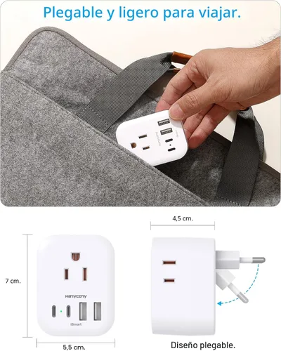 Vista 5 de HANYCONY - Paquete de 2 adaptadores de enchufe de viaje europeos, adaptador de corriente internacional de 4 tomas, 4 puertos USB C (2 USB C)