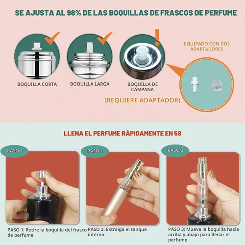 Vista 4 de Botella recargable de viaje de perfume, atomizador portátil, botella atomizadora, bomba de aroma de fragancia, relleno desde la parte inferior Negro