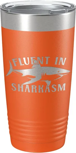 Vista 11 de Fluent in Sharkasm Tumbler Sarcasm Travel Mug Funny Shark Gift Insulated Laser Engraved Coffee Cup 20 oz Black
