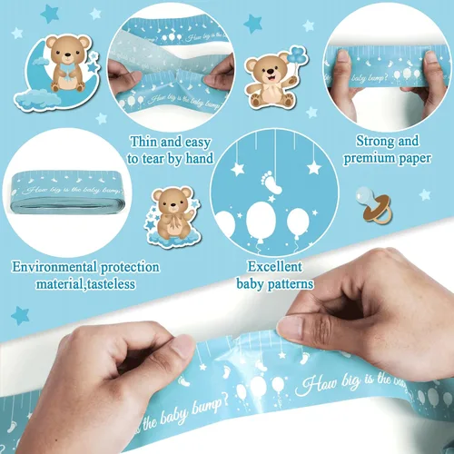 Vista 3 de Juegos de baby shower, cinta métrica para medir el vientre de 150 pies, cinta métrica para el vientre de mamá, cinta métrica de vientre para Azul