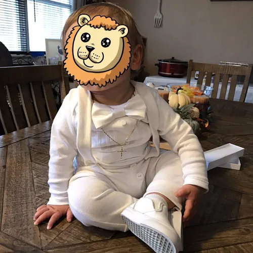 Vista 3 de Traje de bautizo para bebés y niños, traje de bautizo, pajarita, pantalones con tirantes, traje de esmoquin para fiesta de boda, conjunto de ropa