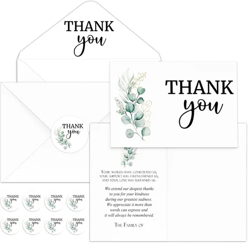 Vista 28 de Fumete Juego de 50 tarjetas de agradecimiento funerarias con sobres y calcomanías, tarjetas de agradecimiento de condolencias con mensaje