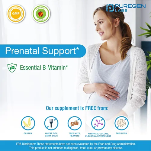 Vista 4 de Puregen Labs - Tabletas de ácido fólico de 1000 mcg Vitamina B9 Sin OMG Sin gluten Tamaño de valor de 1000 comprimidos