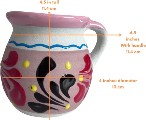 Vista 3 de JARRITOS taza mexicana arcilla, taza de arcilla mexicana, taza MEXICANA pintada a mano hecha a mano cerámica mexicana tazas de café (4Mixcolorspack)