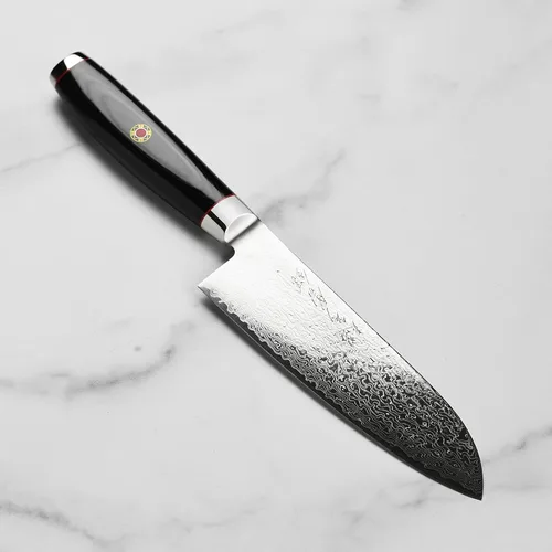 Vista 5 de Enso SG2 Santoku Cuchillo - Fabricado en Japón - 101 capas de acero inoxidable Damasco, 6.5 pulgadas