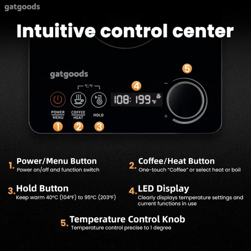 Vista 2 de GATGOODS Hervidor eléctrico de cuello de cisne – Control de temperatura preciso, 1200 W de ebullición rápida, función de mantener el calor, ideal