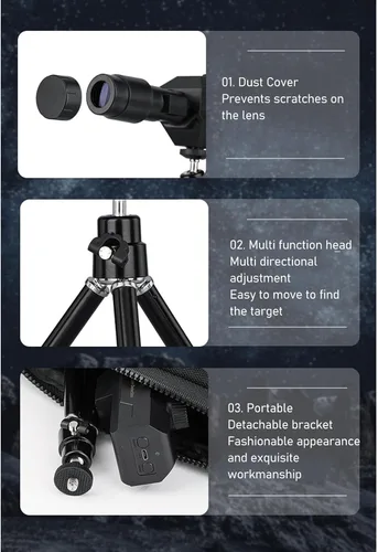 Vista 8 de Cámara telescópica 2 en 1 con zoom de 70x, conexión para tableta de smartphone, HD 2MP, detección de movimiento