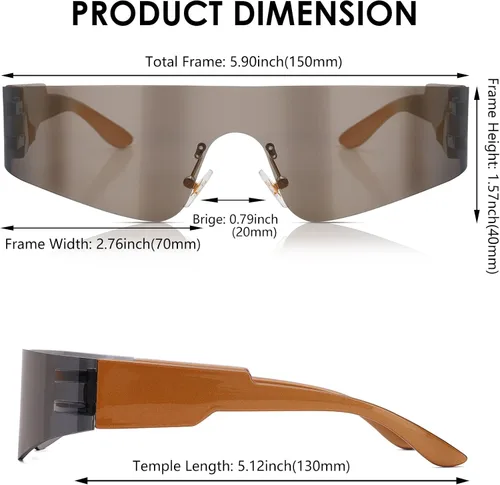 Vista 3 de NULOOQ Y2K - Gafas de sol futuristas envolventes sin montura para mujeres y hombres, gafas de sol de moda Cyberpunk con visera monobloque