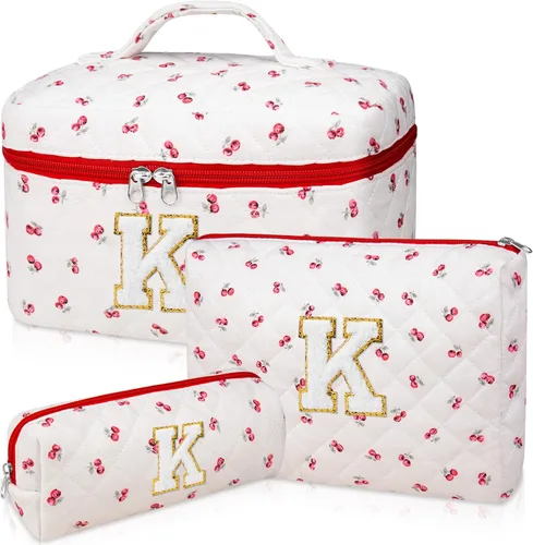 Vista 12 de Set de Bolso de Maquillaje Inicial Junesters, Bolso de Maquillaje Acolchado Personalizado, Bolso de Cosméticos Floral Grande para Mujeres, Bonitos
