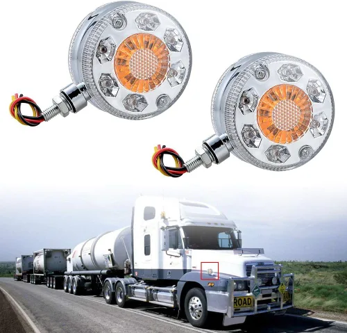 Vista 2 de Astra Depot 1 par de luces de cara doble de 24 LED de 3 pulgadas redondas, rojas/ámbar/blancas con lente transparente, para guardabarros SEMI CAMIÓN