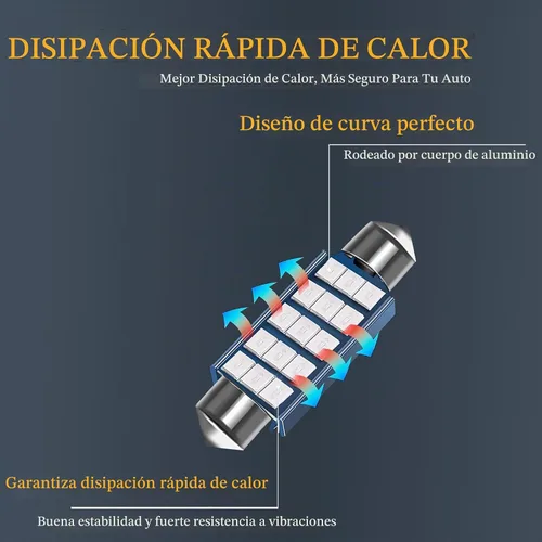 Vista 3 de Pack-2 focos LED extremadamente brillantes 578, 400 lm, 6500 K, chipsets 2835, 41 mm 42 mm (azul) para luces LED interiores de cúpula, mapa, puerta