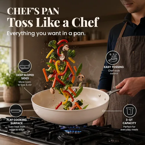 Vista 3 de GOTHAM STEEL PRO 13pc Anodized Pots and Pans Set Non Stick Ceramic Cookware Cream