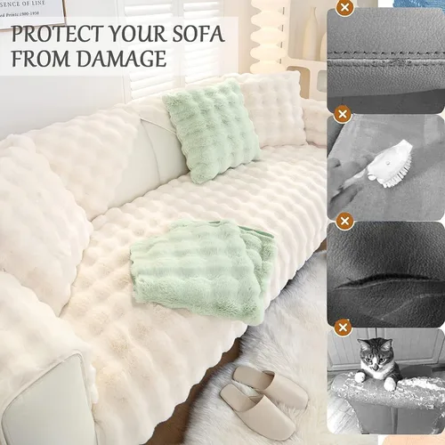 Vista 13 de Funda para sofá esquinero de 3/2/1/4 plazas, funda antideslizante para sofá, funda de felpa de conejo de lujo, protector de muebles de piel Negro
