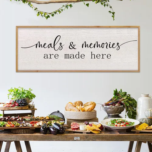 Vista 8 de LuZhiQiang Arte de pared para comedor 81,3×30,5 cm "Bless The Food Before Us" Letrero cristiano para cocina, cita familiar agradecida, cuadro grande
