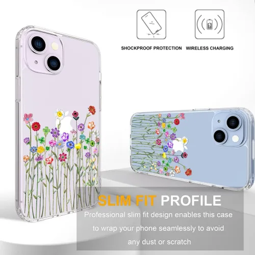 Vista 4 de Compatible con iPhone 14, funda transparente y bonita para mujeres y niñas, diseño floral, diseño floral femenino, funda para teléfono 14