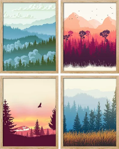 Vista 9 de SIGNWIN Marco de arte de pared de jirafa de safari africano, juego de 4 impresiones coloridas de paisaje, decoración de pared de naturaleza