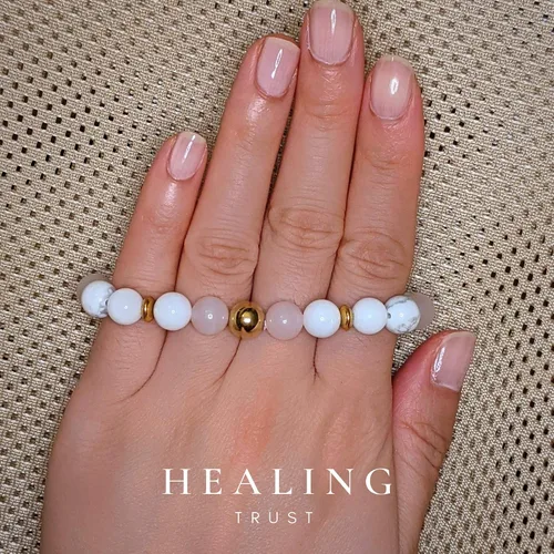 Vista 5 de Confianza curativa Pulsera de cuarzo rosa para mujer auténtico cristal de cuarzo rosa jade blanco howlita blanca hematita feliz pulsera
