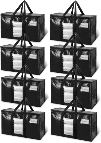 Vista 54 de TAILI - Bolsas de mudanza extra grandes, paquete de 10 bolsas negras resistentes para almacenamiento con ventana visible, asas envolventes