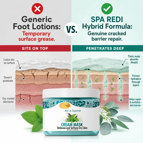 Vista 5 de SPA REDI Máscara de crema para pies y cuerpo, tratamiento refrescante de menta y eucalipto para talones agrietados y piel seca Ácido hialurónico