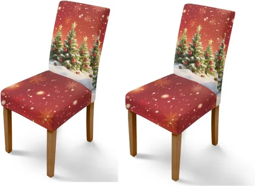 Vista 129 de Rnyleeg Fundas navideñas para sillas de comedor, fundas de asiento de comedor con estampado de campanas brillantes, juego de 1 funda suave y lavable