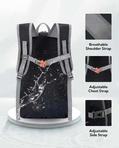 Vista 4 de WATERFLY Mochila de senderismo plegable: mochila de día de 25L ultra ligera para mujer y hombre - pequeña mochila plegable compacta para deportes al