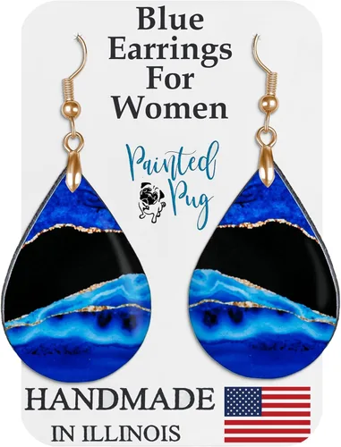 Vista 78 de Dangle Earrings for Women Colorful Dangling Drop Statement Jewelry Printed MDF Wood Teardrop Double Side Print Handmade by The Painted Pug