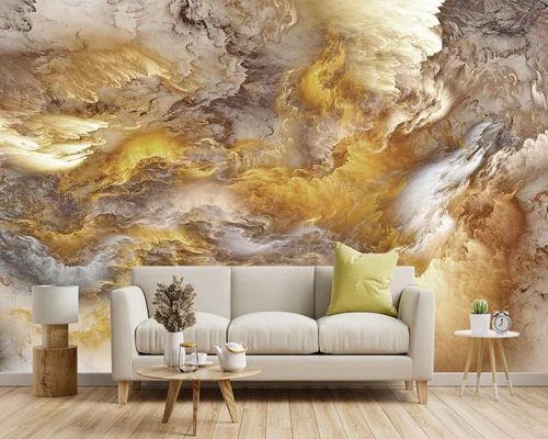 Vista 2 de Papel tapiz de tela de techo con nubes doradas, para sala de estar, dormitorio, baño, moderno, para niños y niñas, habitación de niños, mural grande