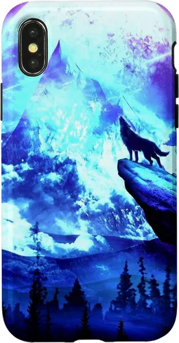Vista 5 de Funda para iPhone 16 Wolf Mountain Pine Forest Moon Purple Galaxy