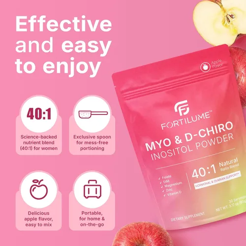 Vista 5 de Myo & D-Chiro - Polvo de inositol en polvo 40:1 para equilibrio hormonal de las mujeres y apoyo ovárico, con folato, DIM, zinc, glicinato