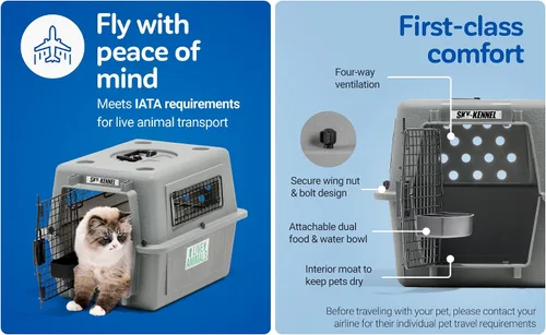 Vista 3 de Petmate Sky Kennel para aire y viaje, jaula para perros compatible con aerolíneas para razas de perros más pequeñas o mascotas de hasta 15 lbs