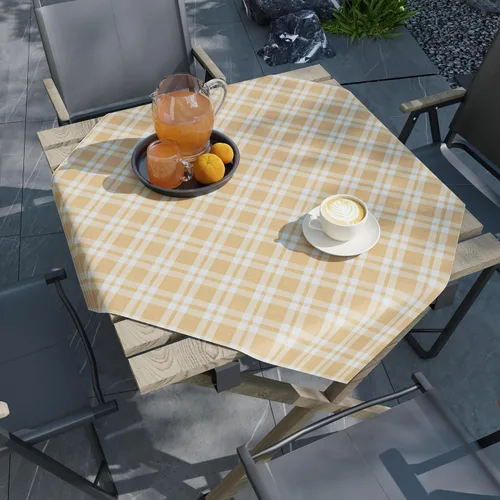 Vista 3 de Encasa XO Mantel cuadrado de algodón 35"x35" Franca Beige Checks Cheques Franca Beige