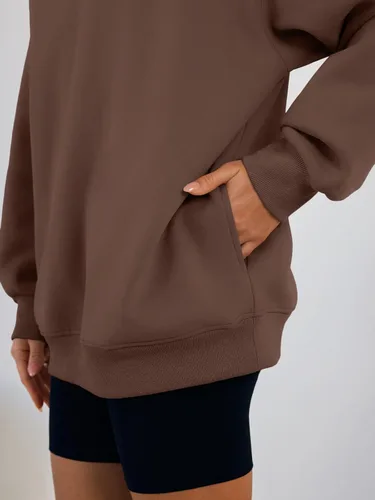 Vista 5 de Trendy Queen Sudaderas con capucha de gran tamaño para mujer, cómodas sudaderas de otoño a la moda 2025, trajes casuales de forro polar con bolsillos