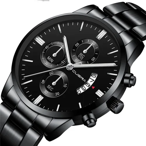 Vista 3 de yunanwa Paquete de 4 relojes para hombre, de lujo, casual, para negocios, impermeables, militares, de cuarzo, correa de acero inoxidable, dorado