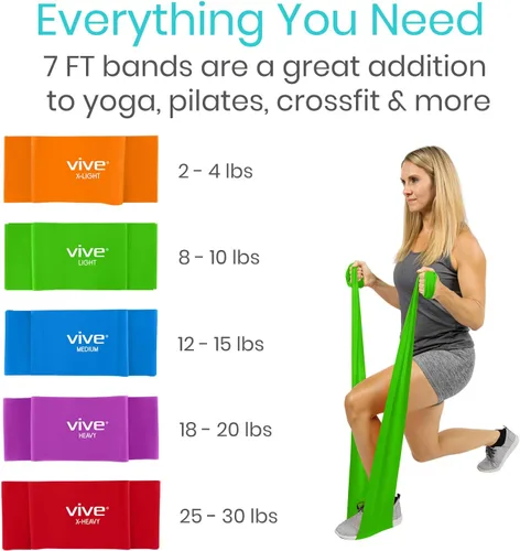 Vista 5 de Vive Resistance Bands for Working Out (5 Pack) - Exercise & Workout Resistance Kit - Stretch, Elastic Loop Bands for Physical Therapy, Pilates, Yoga