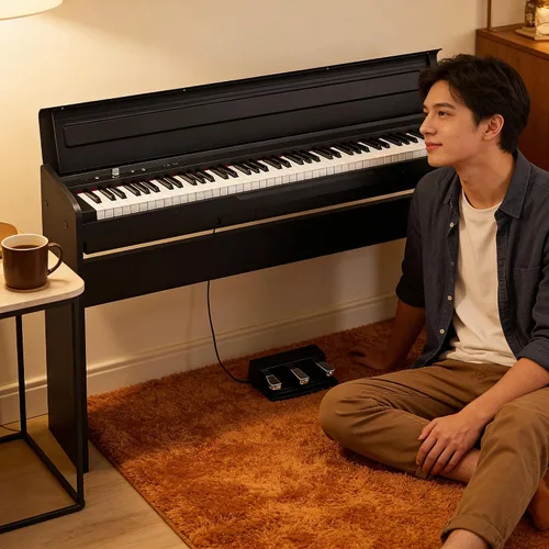 Vista 8 de Korg Piano digital LP-180, paquete negro con banco de muebles, libro de instrucciones, DVD instructivo de Austin Bazaar y paño de pulido