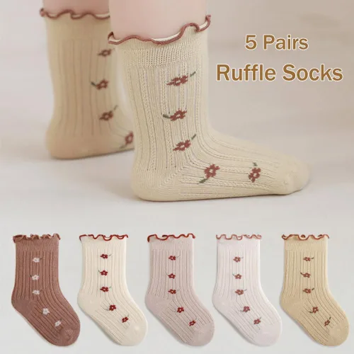 Vista 2 de WATOCHE Calcetines para bebés y niñas pequeñas con volantes, calcetines de vestir con volantes, calcetines antideslizantes para bebés, calcetines