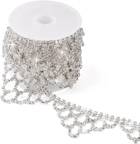 Vista 8 de Cadenas de aleación de diamantes de imitación de 1 yarda, cadenas de borla con cierre de cristal de zafiro, cuentas de cadena de strass con tarjeta
