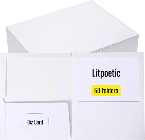 Vista 14 de Paquete de 25 carpetas de papel laminado brillante con 2 bolsillos profundos y ranura para tarjetas de visita, capacidad para 100 hojas de papel