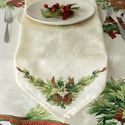 Vista 4 de Benson Mills mantel con diseño de moños navideños, 55% algodón, 45% poliéster