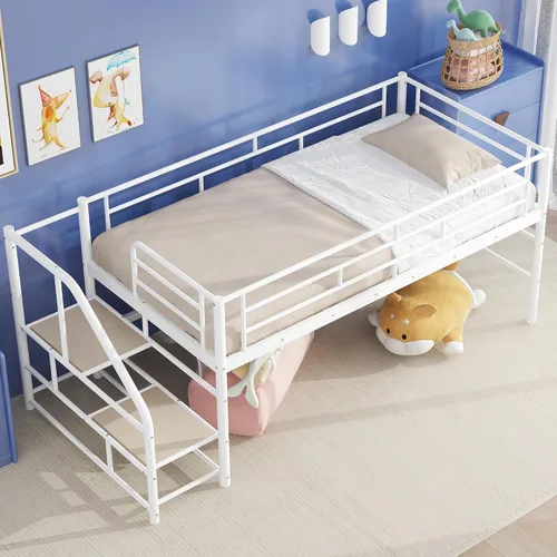 Vista 4 de Merax Base de cama baja de metal junior para niñas y niños, ahorro de espacio/fácil de montar, color blanco