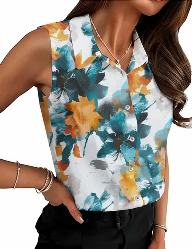 Vista 12 de HOTOUCH Blusa sin mangas con botones para mujer, cuello en V, casual, para negocios, informal, con cuello