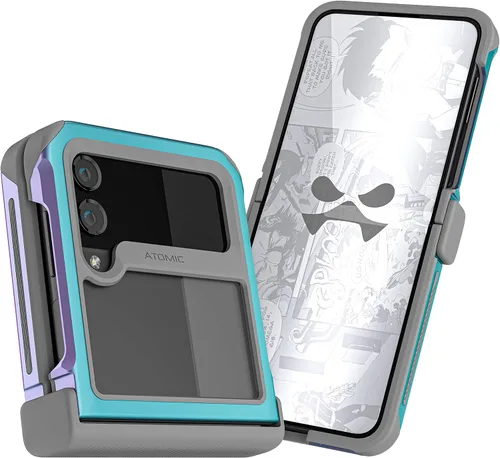 Vista 45 de Ghostek Atomic - Funda delgada para Galaxy Z Flip 4, parte trasera de aramida con parachoques de aluminio rojo, funda protectora de doble capa a
