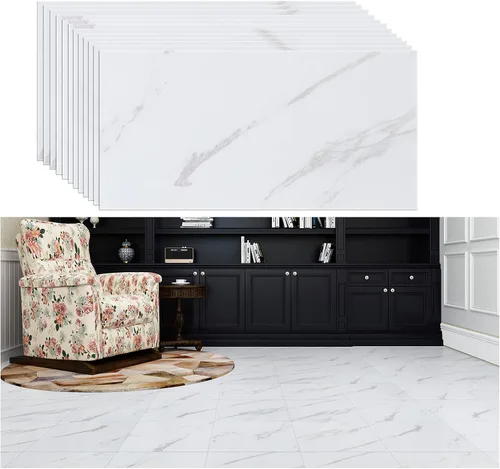 Vista 13 de VEELIKE Azulejos de suelo de mármol negro de 12 x 24 pulgadas para despegar y pegar, para baño, impermeables, autoadhesivas, calcomanías de vinilo