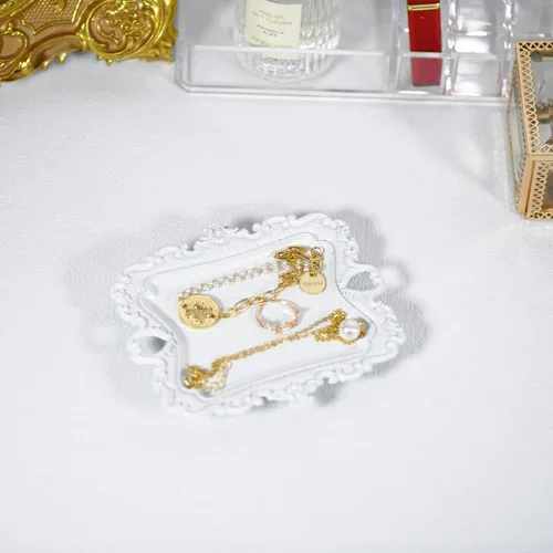 Vista 4 de Funly mee Pequeño plato antiguo baratija bandeja de joyería vintage, soporte de anillo (blanco)