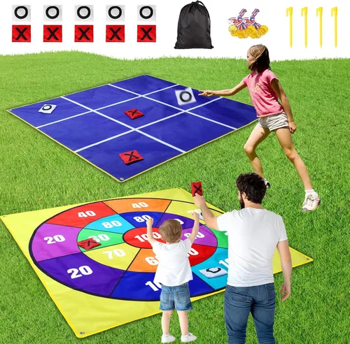 Vista 9 de CWLAKON Juego de Lanzamiento de Pufs Gigante al Aire Libre Tic Tac Toe para Niños, Adultos y Familia, Gran Juego de Patio al Aire Libre para Césped