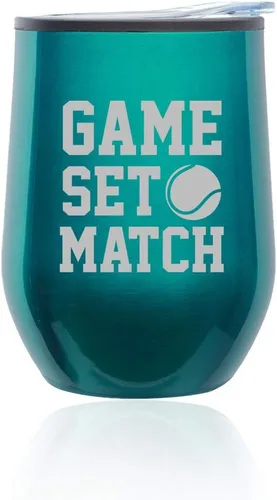 Vista 6 de Vaso de vino sin tallo, taza de viaje de café con tapa, juego de tenis (azul)