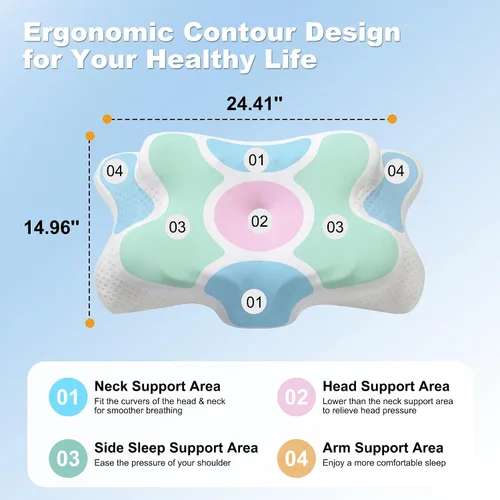 Vista 5 de VYLEE Almohada cervical para el cuello, almohada de contorno de espuma Azul