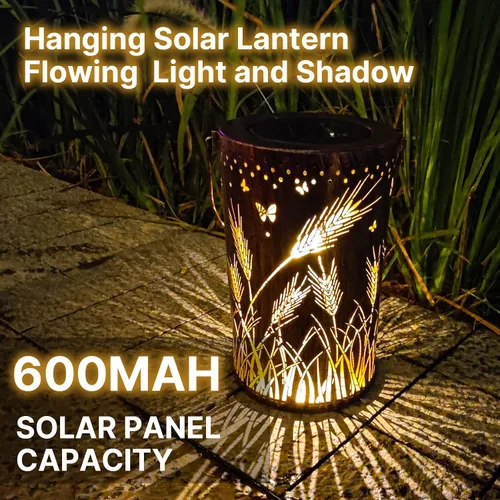 Vista 2 de Faroles solares impermeables para exteriores, luces solares de libélula de metal, luces solares decorativas de mesa, farol colgante solar, luces
