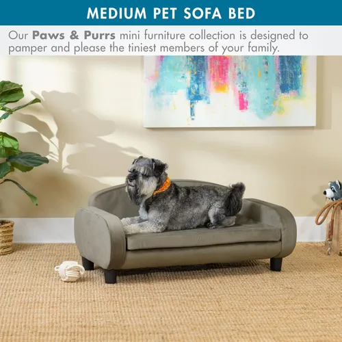 Vista 7 de Paws & Purrs Sofá elevado para gatos de interior con funda de colchón extraíble lavable para gatitos y perros, 35.5 pulgadas de ancho, color ceniza